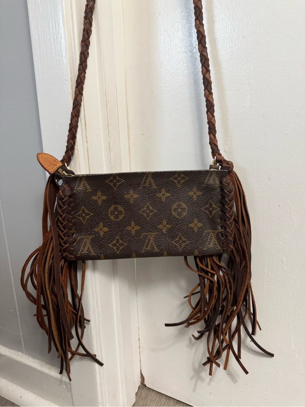 Louis Vuitton Brown Monogram Fringe Braided Strap Crossbody